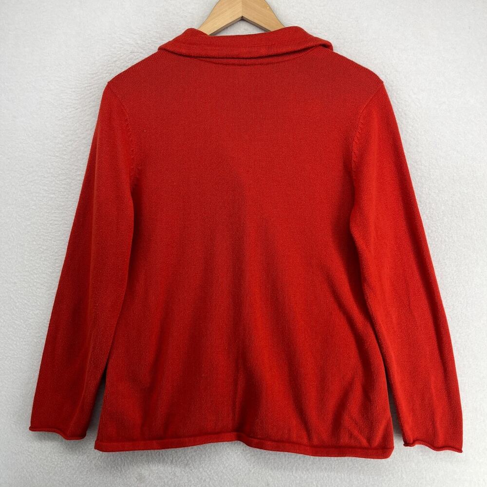 EILEEN FISHER Sweater S Organic Cotton Snap Front Drawstring Cardigan Orange - Picture 2 of 10